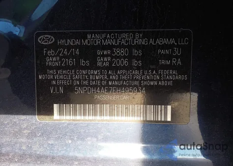 2014 Hyundai Elantra Limited from USA, damaged, VIN 5NPDH4AE7EH495934